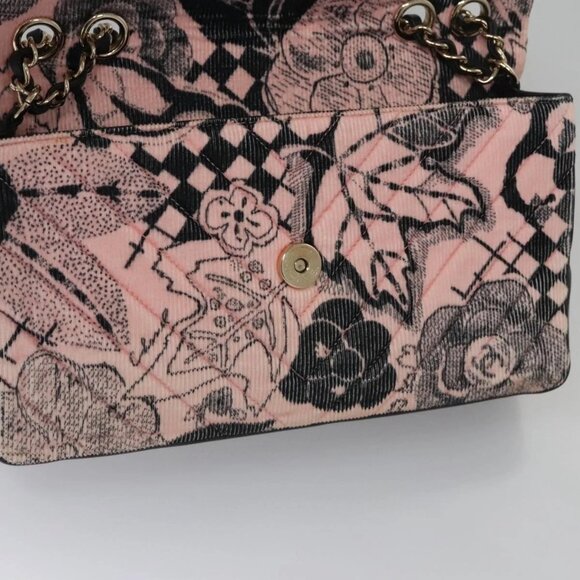 CHANEL Chain V Stitch Shoulder Bag Corduroy Pink Gold CC Auth - Picture 8 of 15